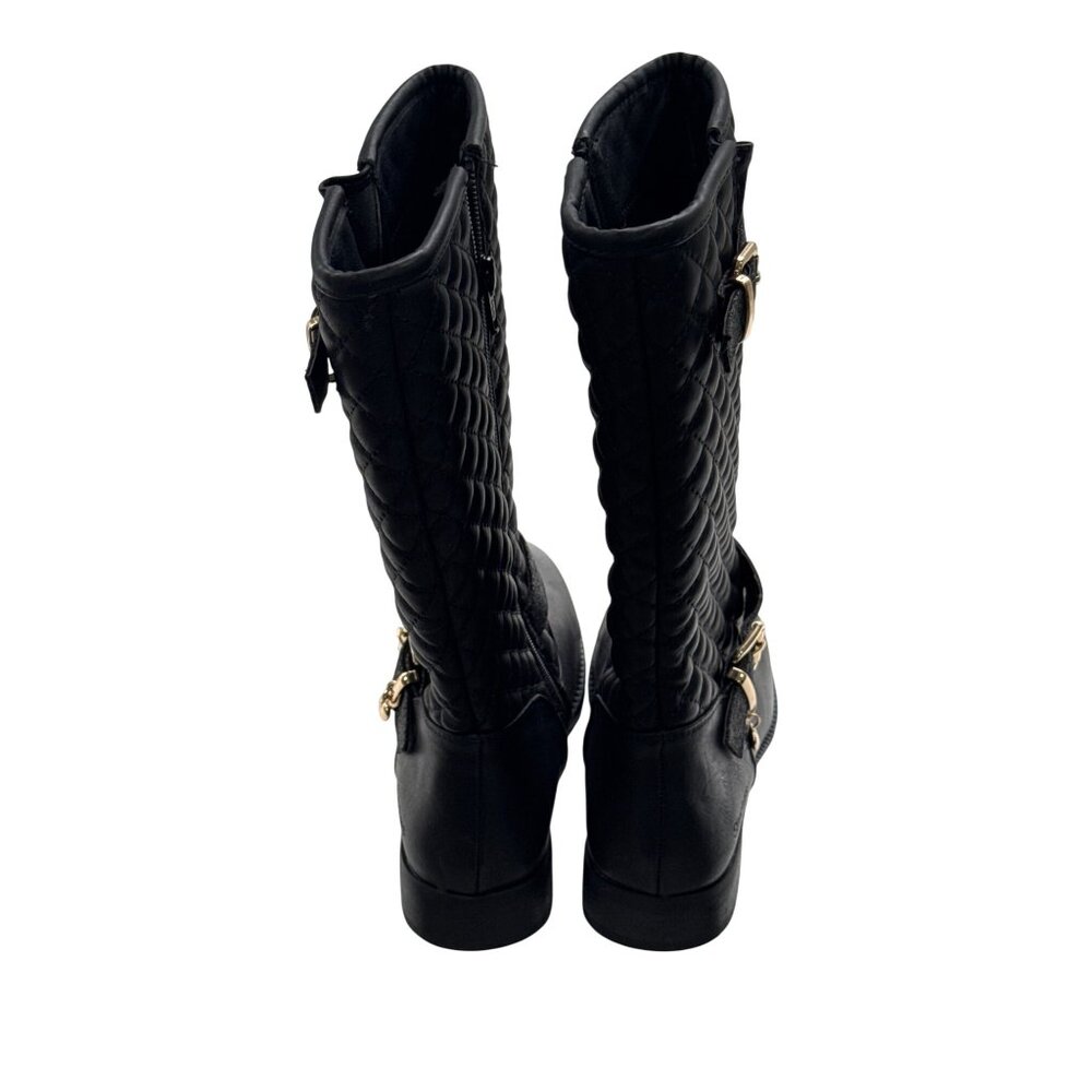 Skechers Girls Black Quilted Knee-High Boots With Gold Buckles & Side Zippers - - Picture 8 of 10